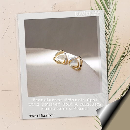 Translucent Triangle Opal with Twisted Gold & Rhinestone Frame - Pair of Earrings