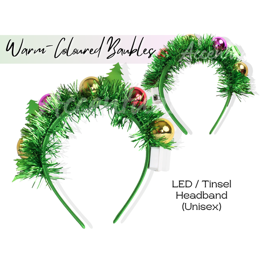 Warm-Coloured Baubles - Christmas Tinsel Headband (Unisex/For All Ages)