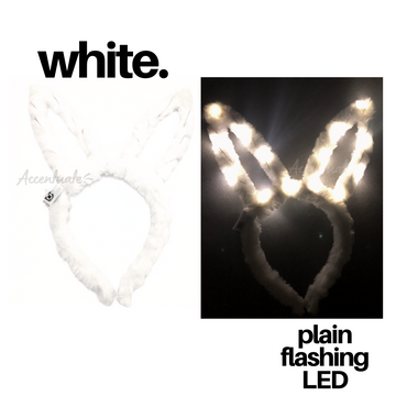 White Plain LED Fluffy Bunny Ear Headband