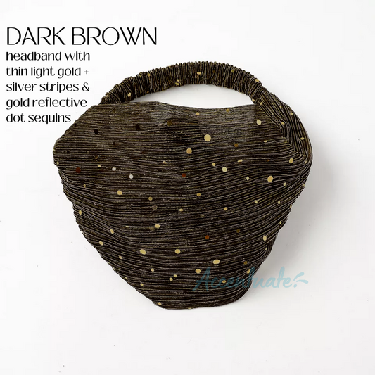 Dark Brown & Thin Light Gold Holographic Stripes / Silver & Gold Dot Sequins Headband