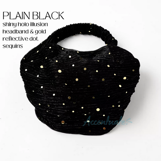 Plain Black Thin Holographic Stripes / Gold Polka-Dot Sequins Headband