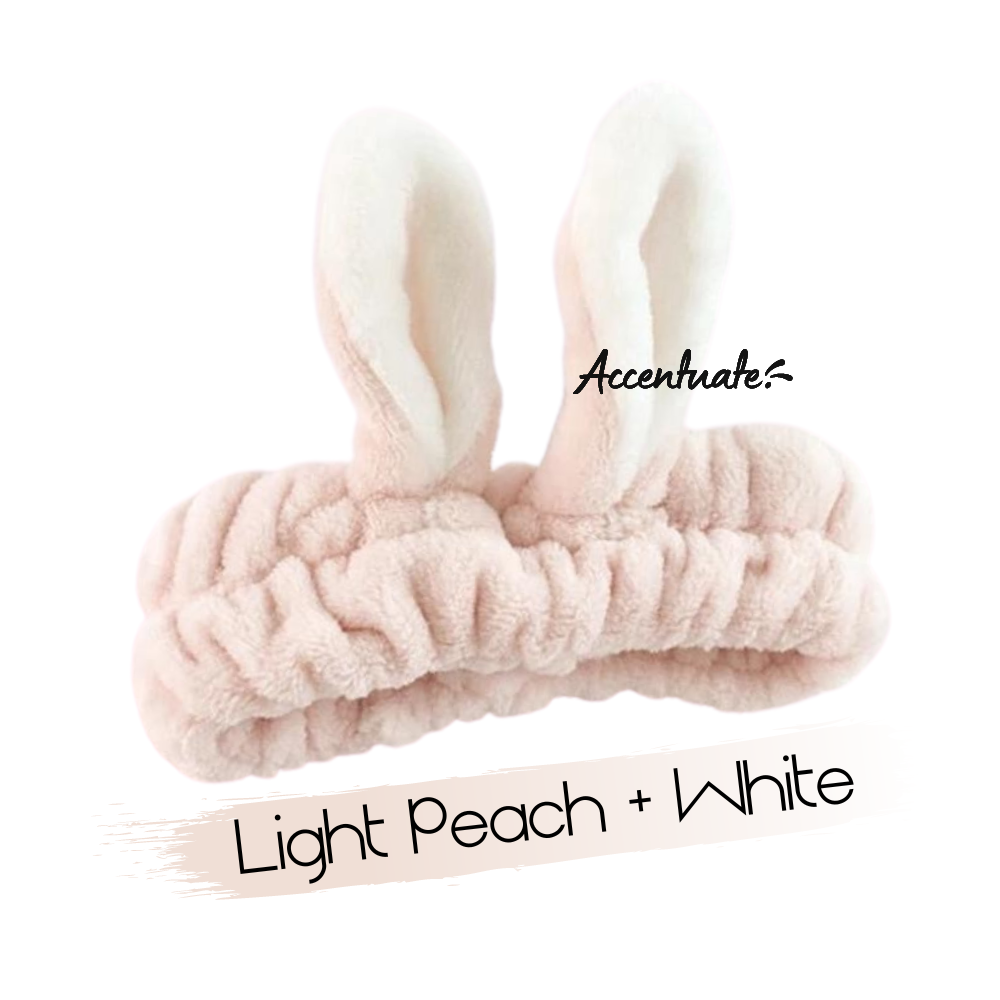 Light Peach & White Rabbit Ears Plain Spa Headband (Adult Size)