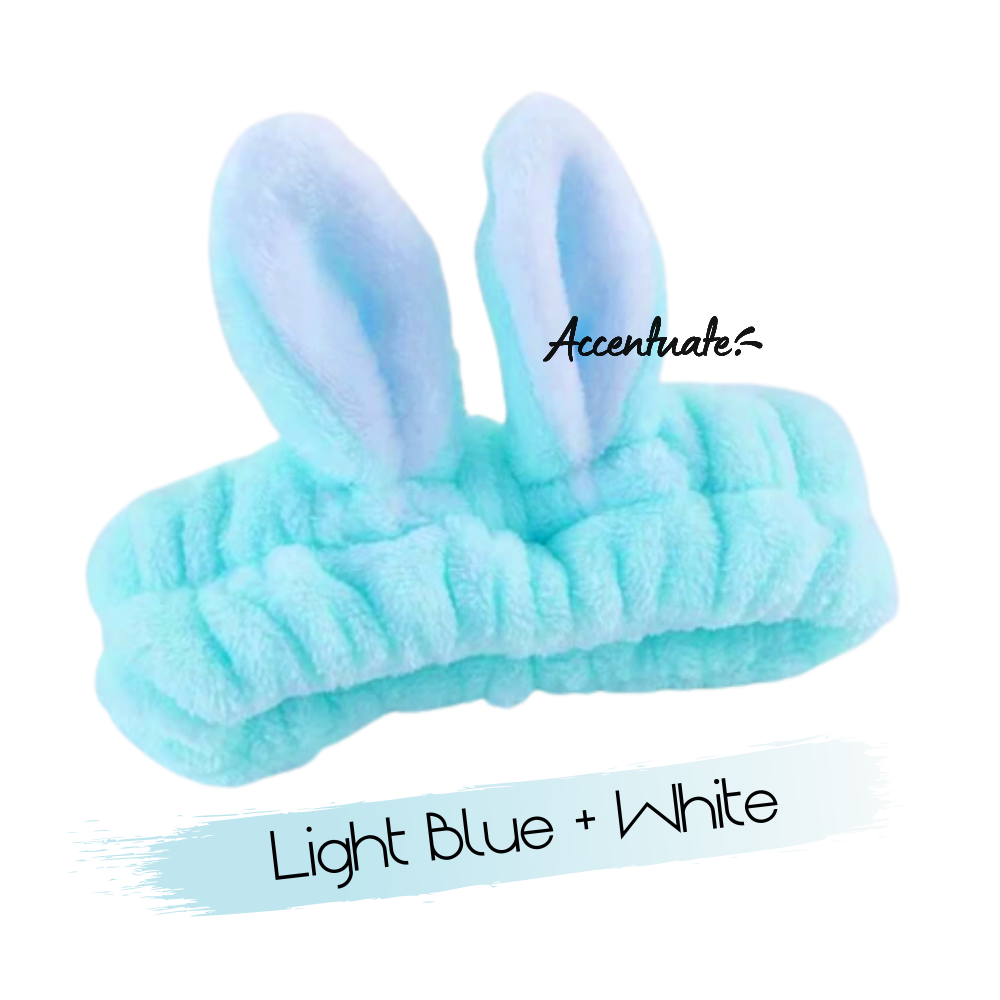 Light Blue & White Rabbit Ears Plain Spa Headband (Adult Size)