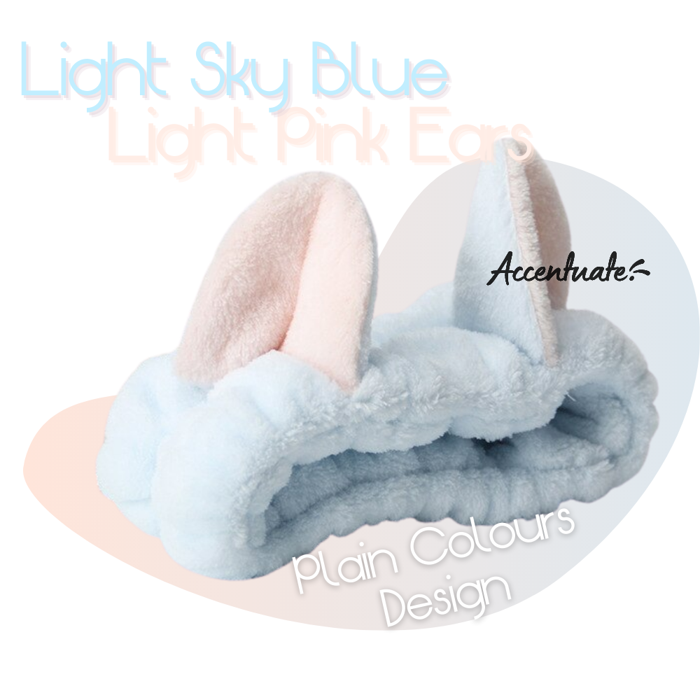 Light Sky Blue / Light Pink Cat Ears Plain Headband (Adult Size)