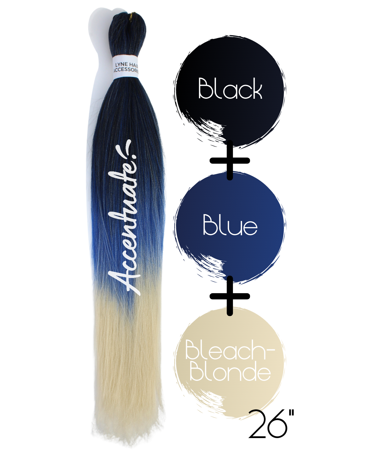 26" Black / Blue / Bleach Blonde Pre-Stretched Ombré Hair Extension