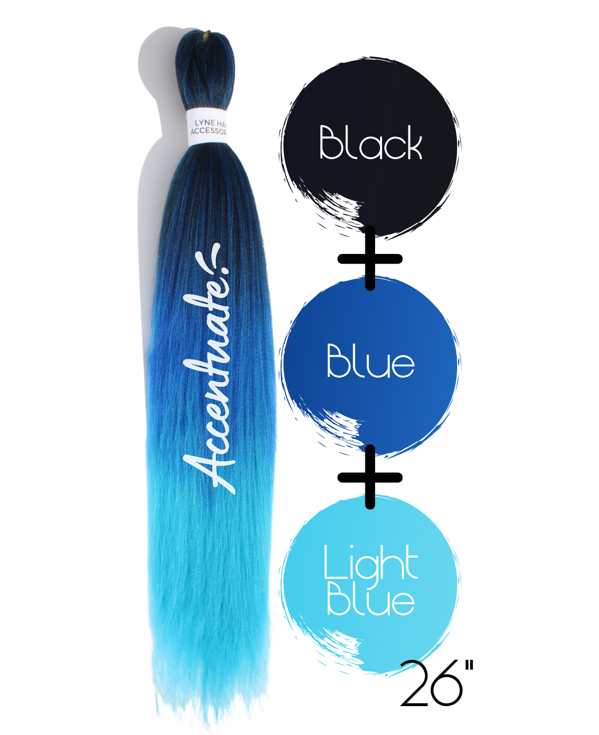 26" Black / Blue / Light Blue Pre-Stretched Ombré Hair Extension