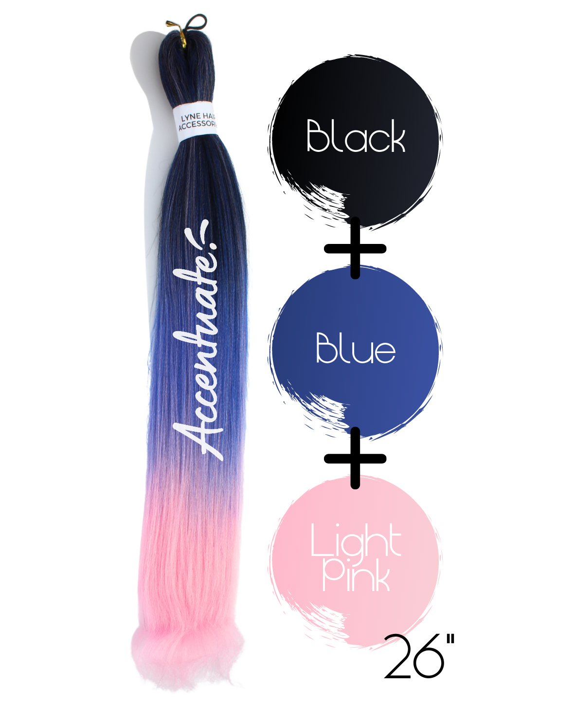 26" Black / Blue / Light Pink Pre-Stretched Ombré Hair Extension