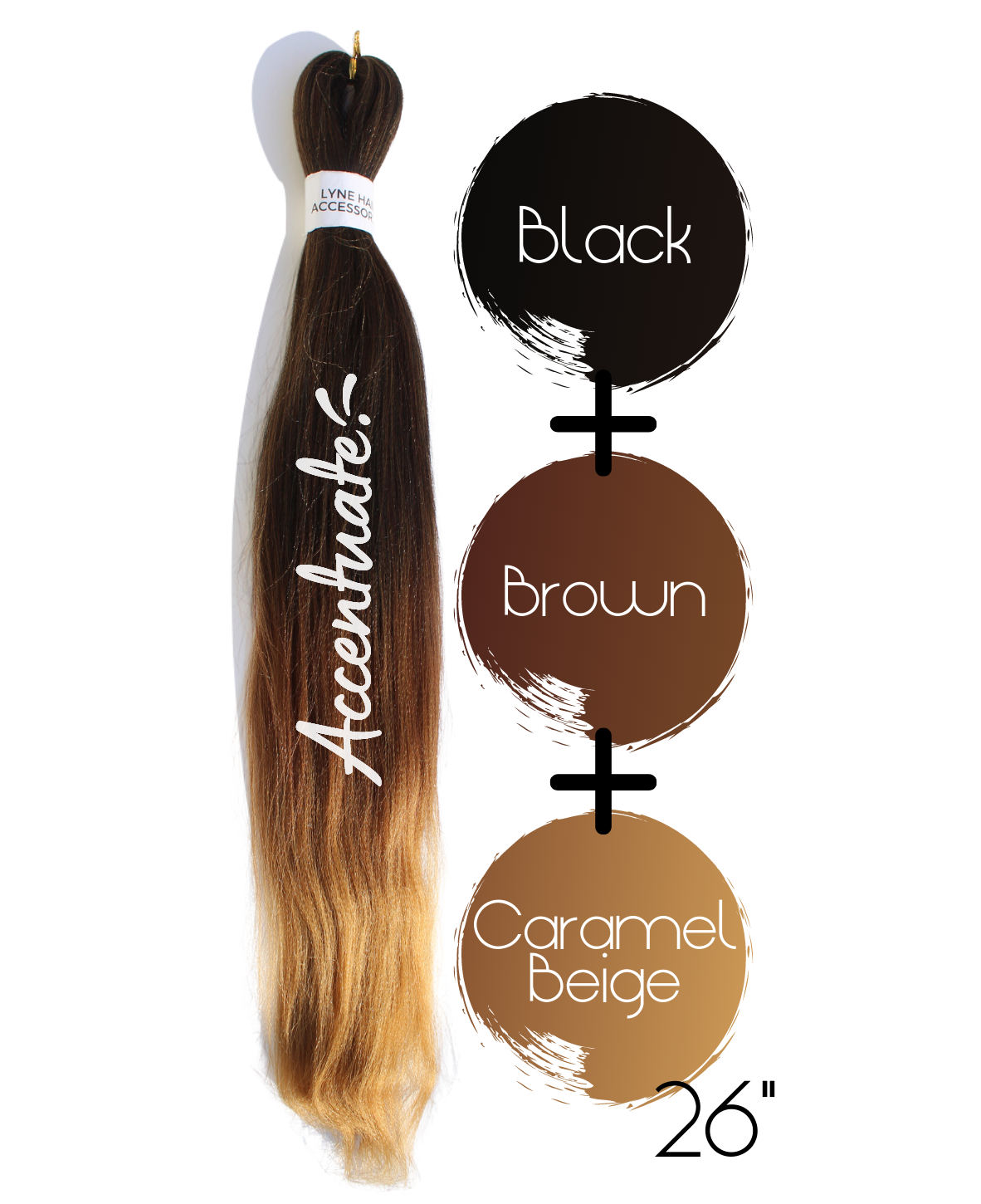 26" Black / Brown / Caramel Beige Pre-Stretched Ombré Hair Extension