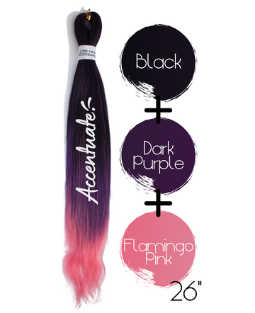 26" Black / Dark Purple / Flamingo Pink Pre-Stretched Ombré Hair Extension