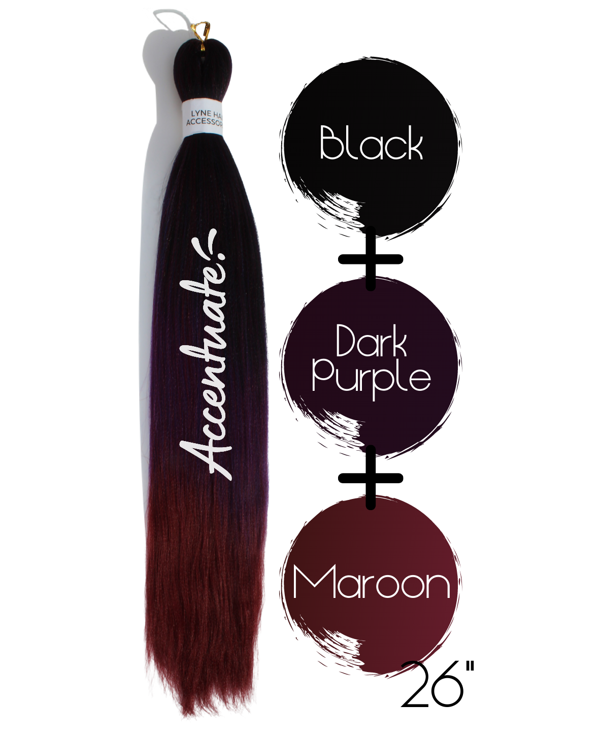 26" Black / Dark Purple / Maroon Pre-Stretched Ombré Hair Extension