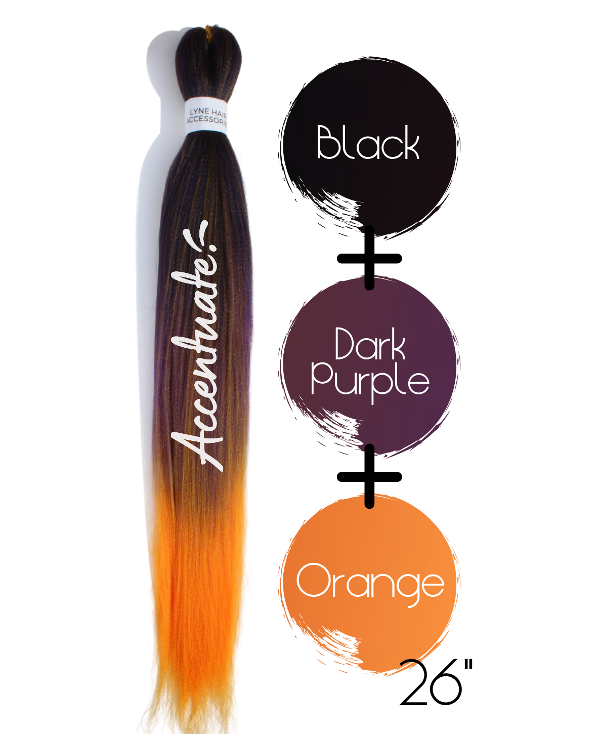 26" Black / Dark Purple / Orange Pre-Stretched Ombré Hair Extension