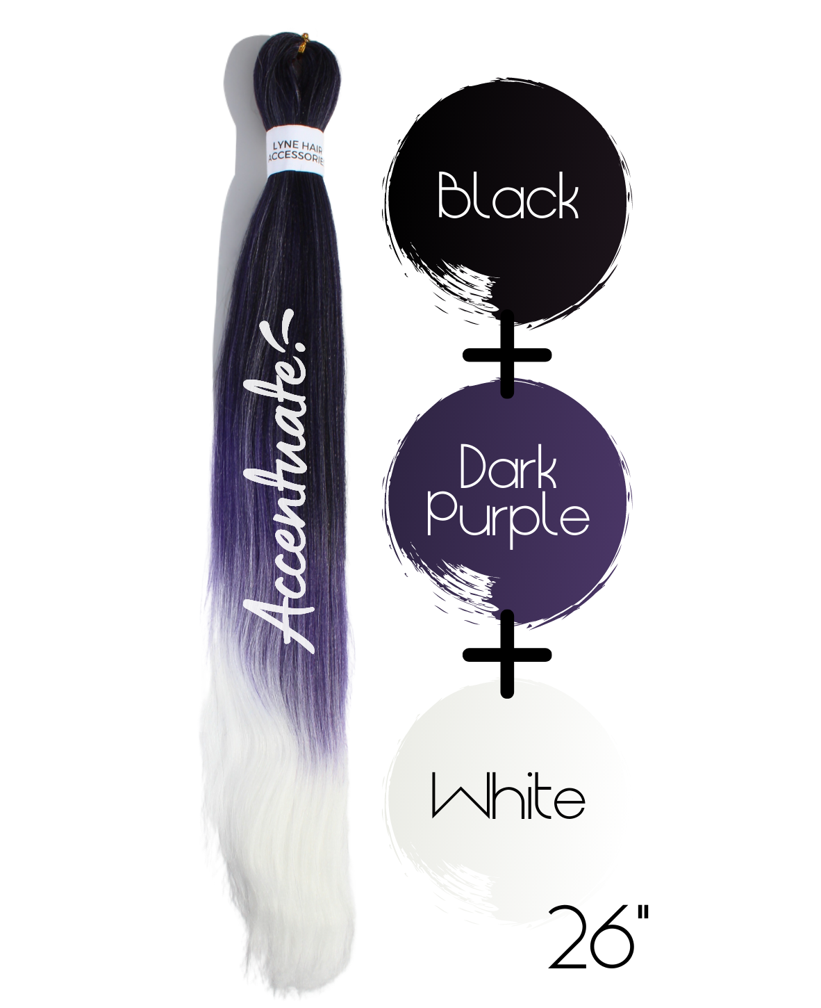 26" Black / Dark Purple / White Pre-Stretched Ombré Hair Extension
