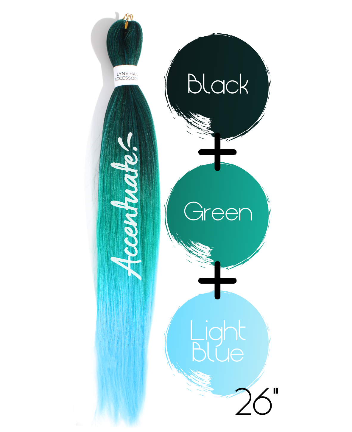 26" Black / Green / Light Blue Pre-Stretched Ombré Hair Extension