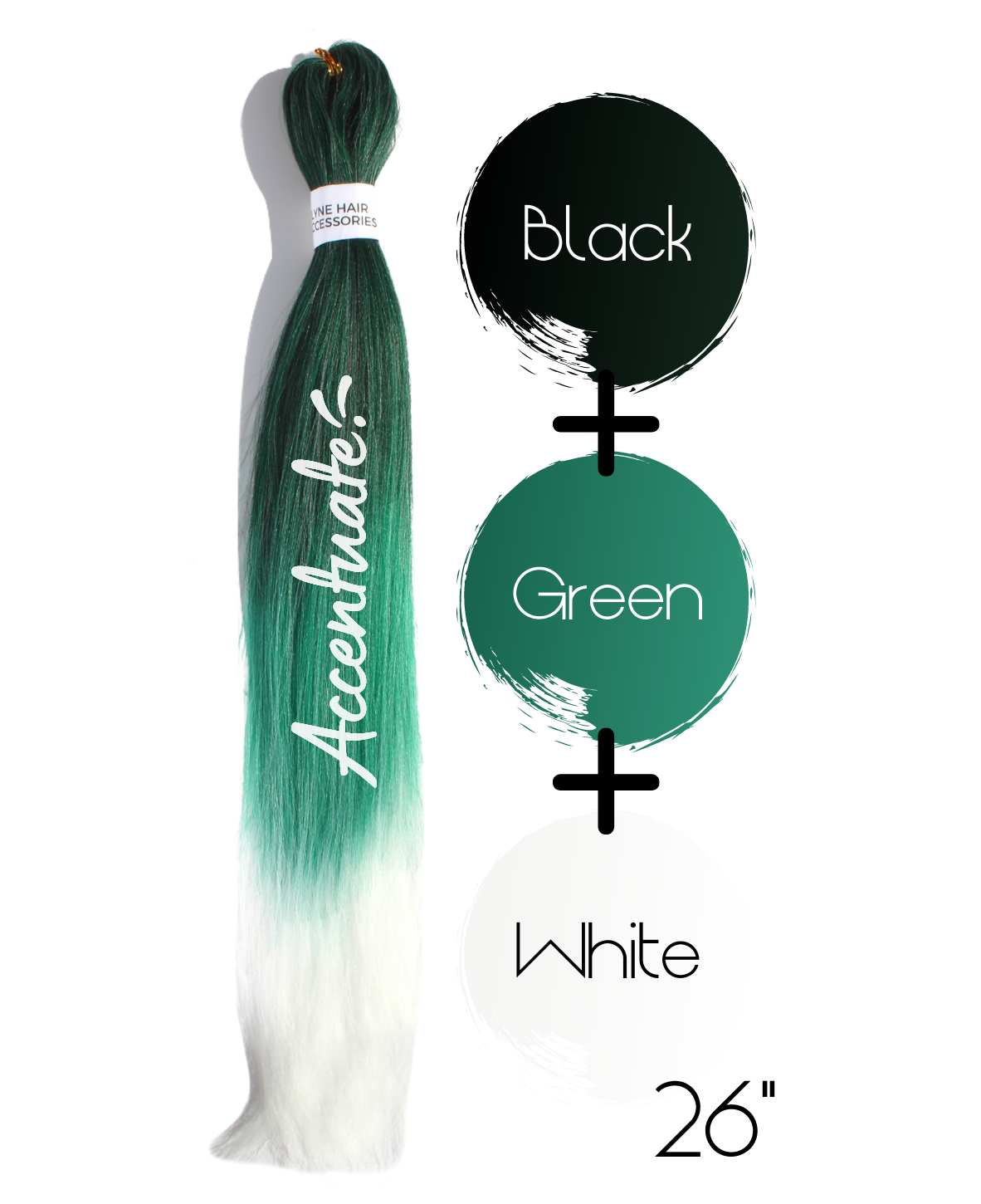 26" Black / Green / White Pre-Stretched Ombré Hair Extension