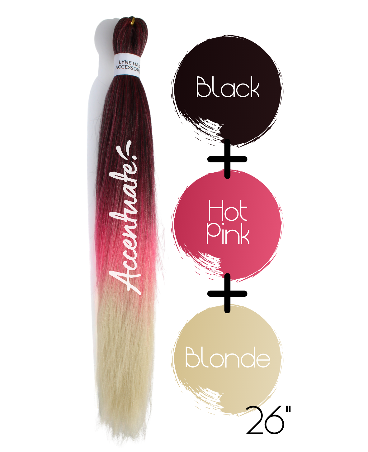 26" Black / Hot Pink / Blonde Pre-Stretched Ombré Hair Extension