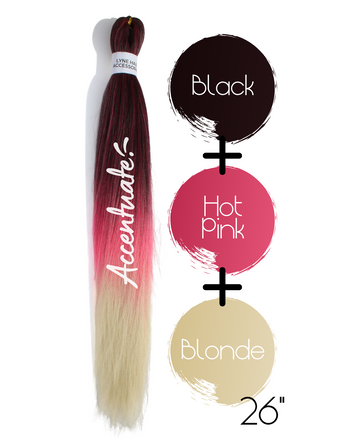 26" Black / Hot Pink / Blonde Pre-Stretched Ombré Hair Extension