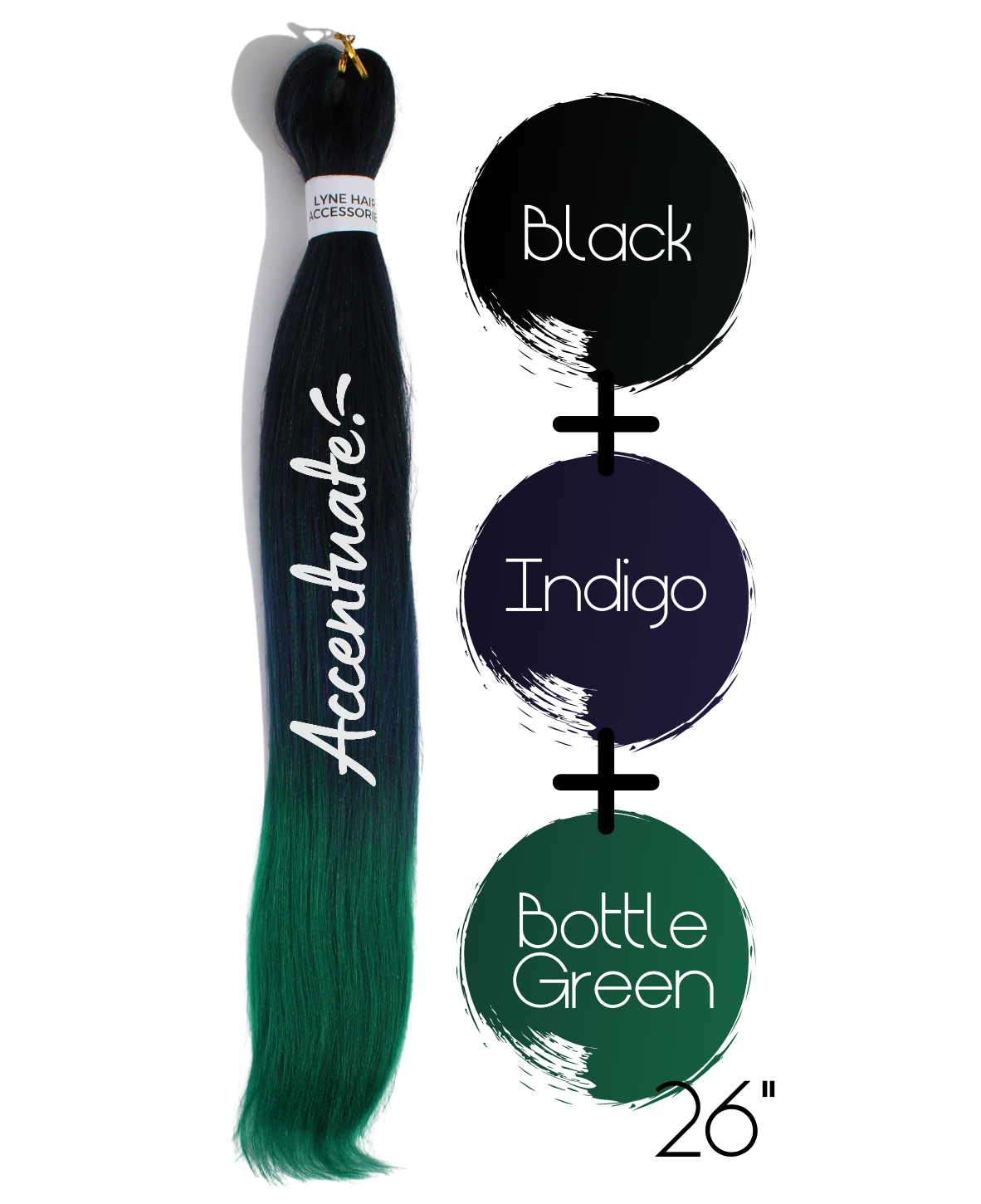 26" Black / Indigo / Bottle Green Pre-Stretched Ombré Hair Extension