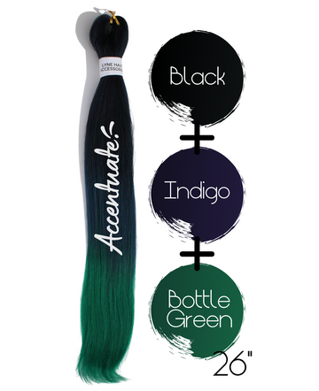 26" Black / Indigo / Bottle Green Pre-Stretched Ombré Hair Extension
