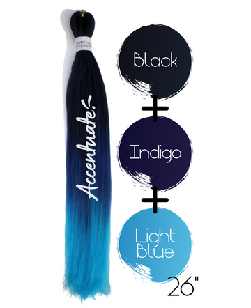 26" Black / Indigo / Light Blue Pre-Stretched Ombré Hair Extension