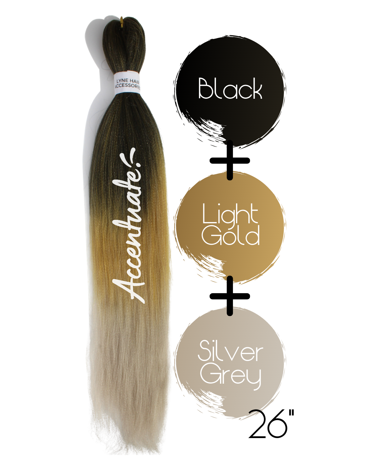 26" Black / Light Gold / Silver Grey Pre-Stretched Ombré Hair Extension