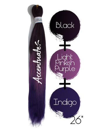 26" Black / Light Pinkish-Purple / Indigo Pre-Stretched Ombré Hair Extension