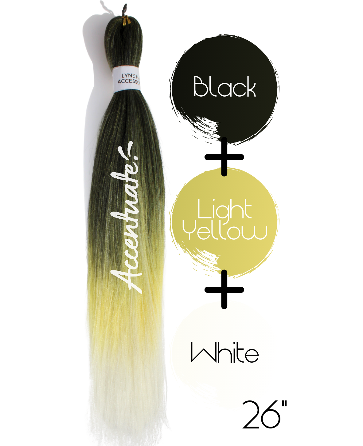 26" Black / Light Yellow / White Pre-Stretched Ombré Hair Extension