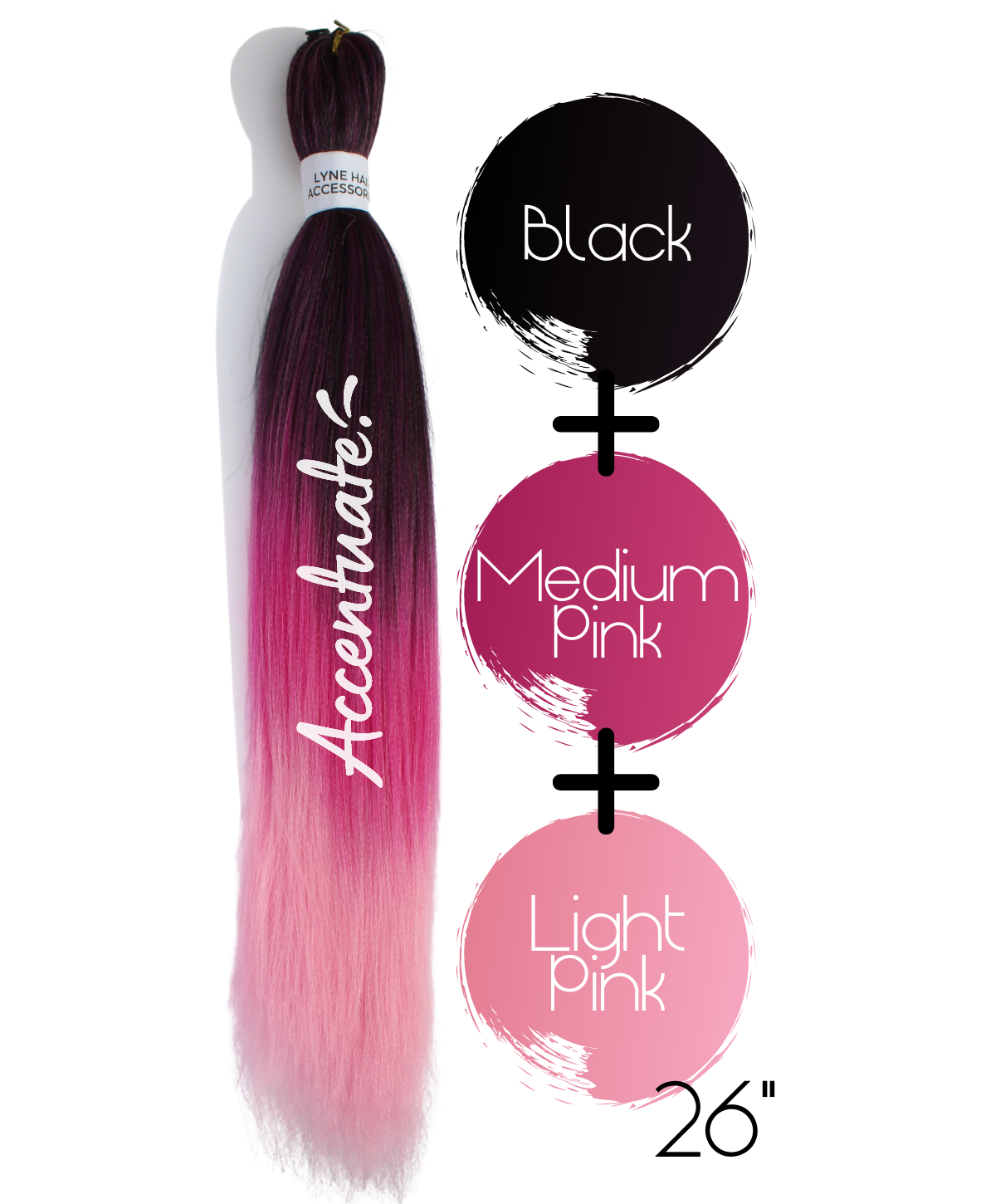 26" Black / Medium Pink / Light Pink Pre-Stretched Ombré Hair Extension