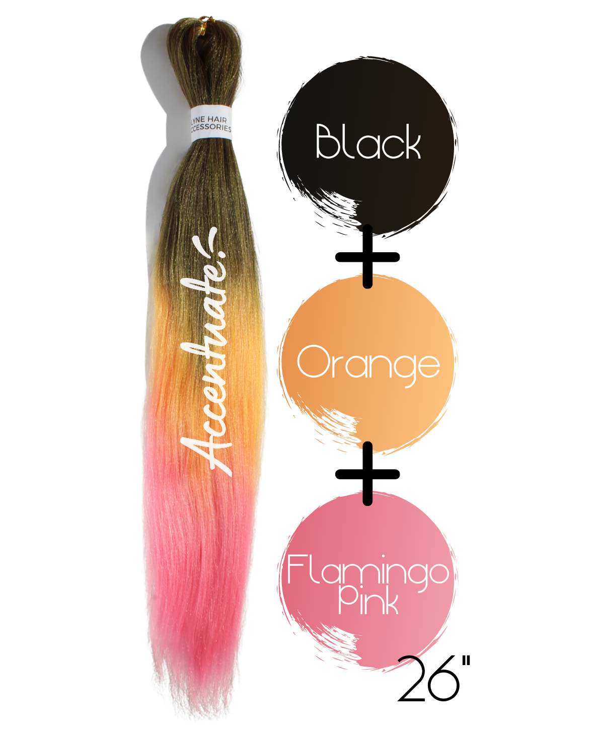26" Black / Orange / Flamingo Pink Pre-Stretched Ombré Hair Extension