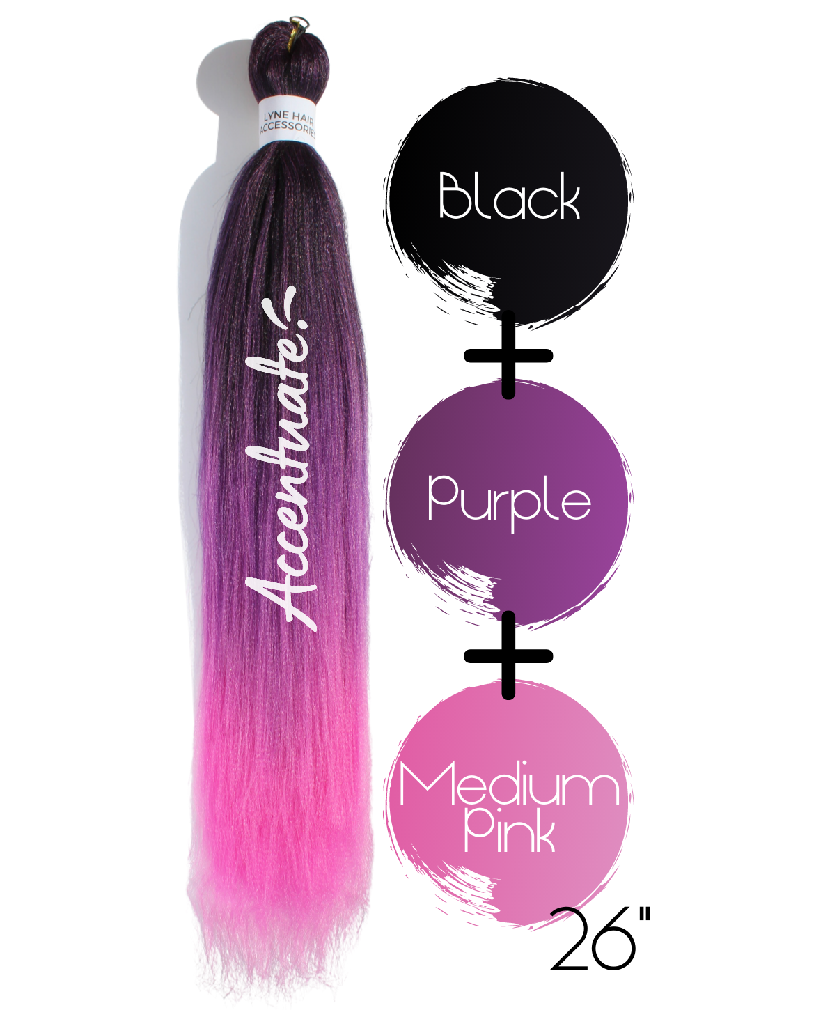 26" Black / Dark Purple / Flamingo Pink Pre-Stretched Ombré Hair Extension