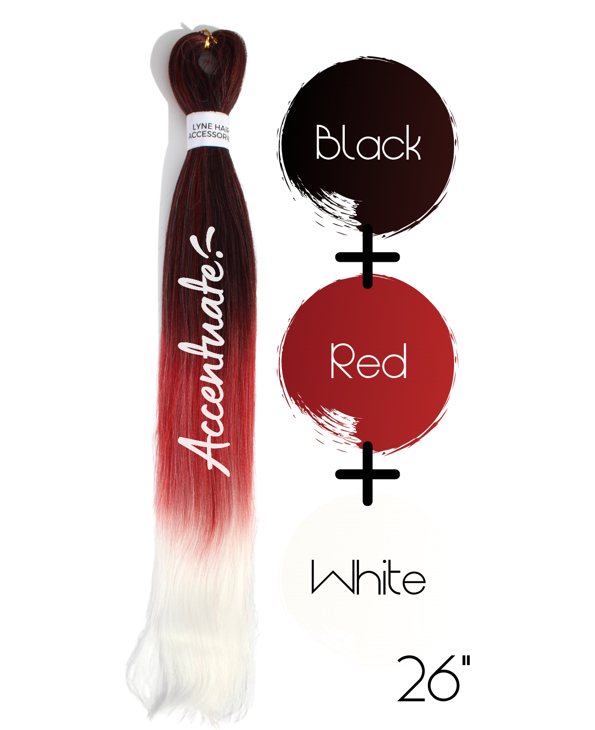 26" Black / Red / White Pre-Stretched Ombré Hair Extension