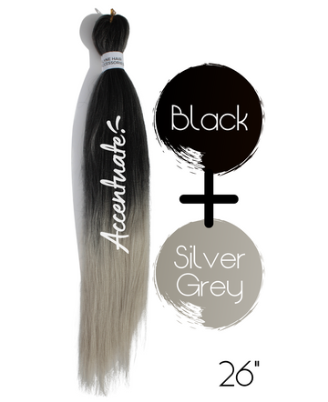 26" Black / Silver Grey Pre-Stretched Ombré Hair Extension