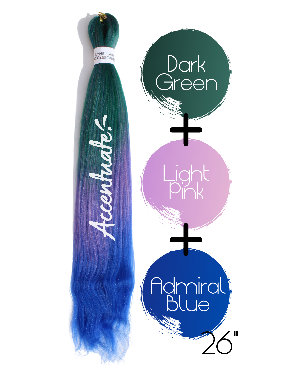 26" Dark Green / Light Pink / Admiral Blue Pre-Stretched Ombré Hair Extension