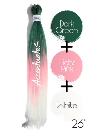 26" Dark Green / Light Pink / White Pre-Stretched Ombré Hair Extension