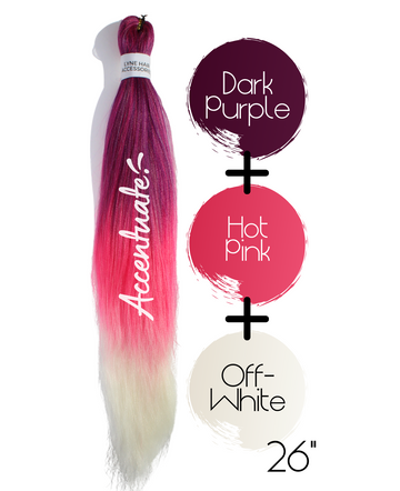 26" Dark Purple / Hot Pink / Off-White Pre-Stretched Ombré Hair Extension