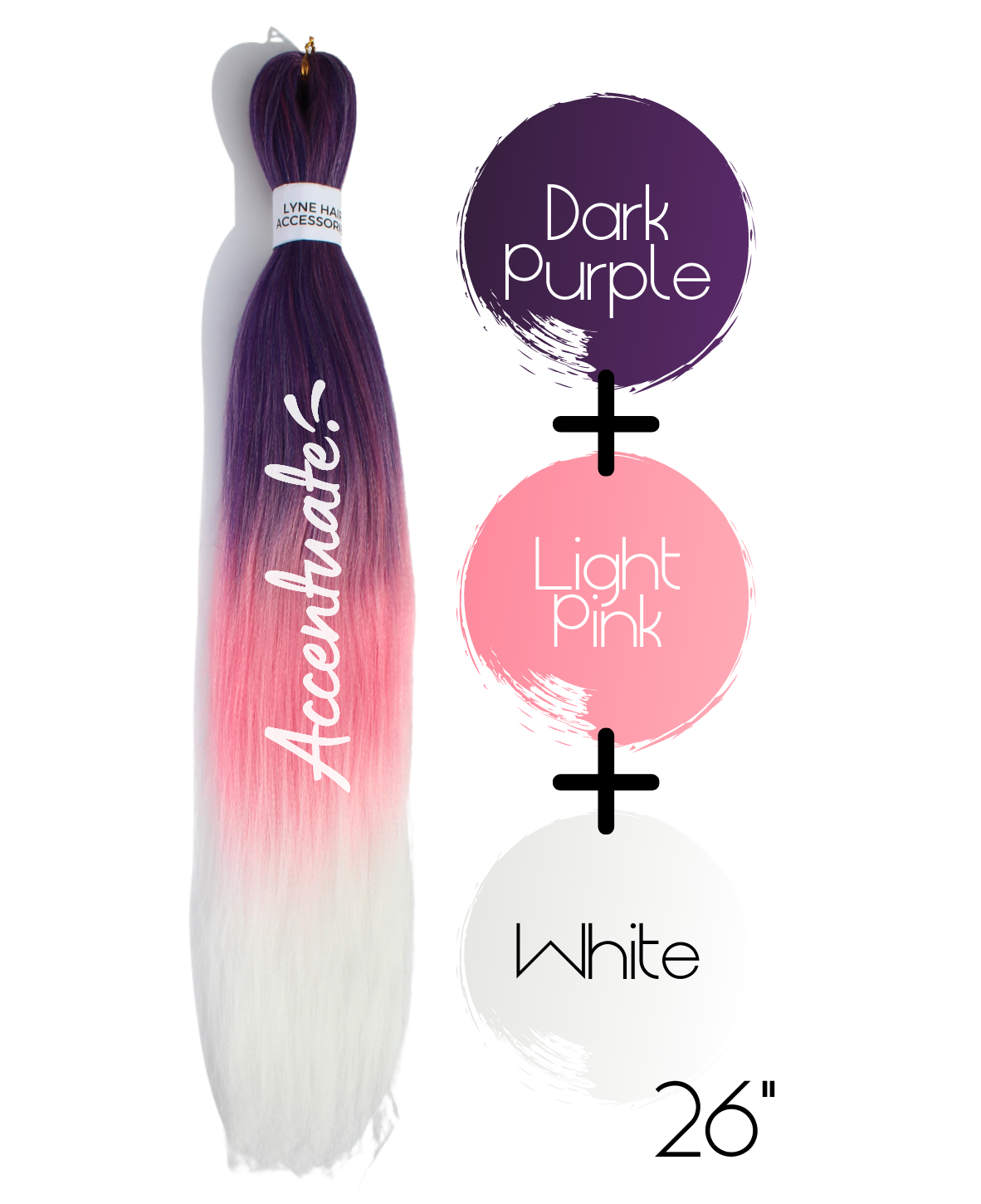 26" Dark Purple / Light Pink / White Pre-Stretched Ombré Hair Extension