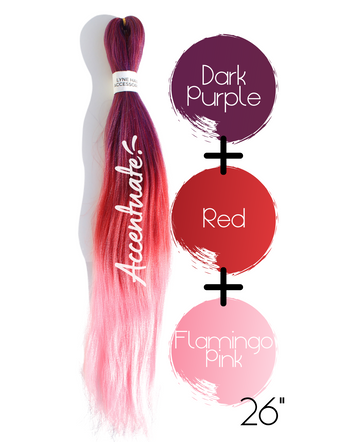 26" Dark Purple / Red / Flamingo Pink Pre-Stretched Ombré Hair Extension