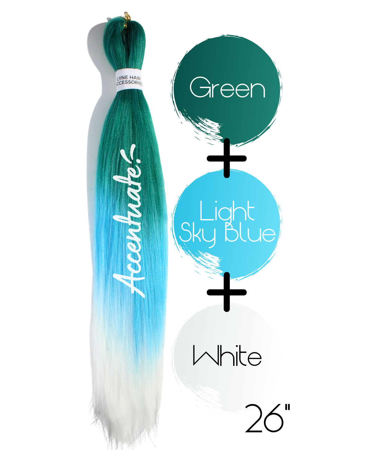 26" Green / Light Sky Blue / White Pink Pre-Stretched Ombré Hair Extension