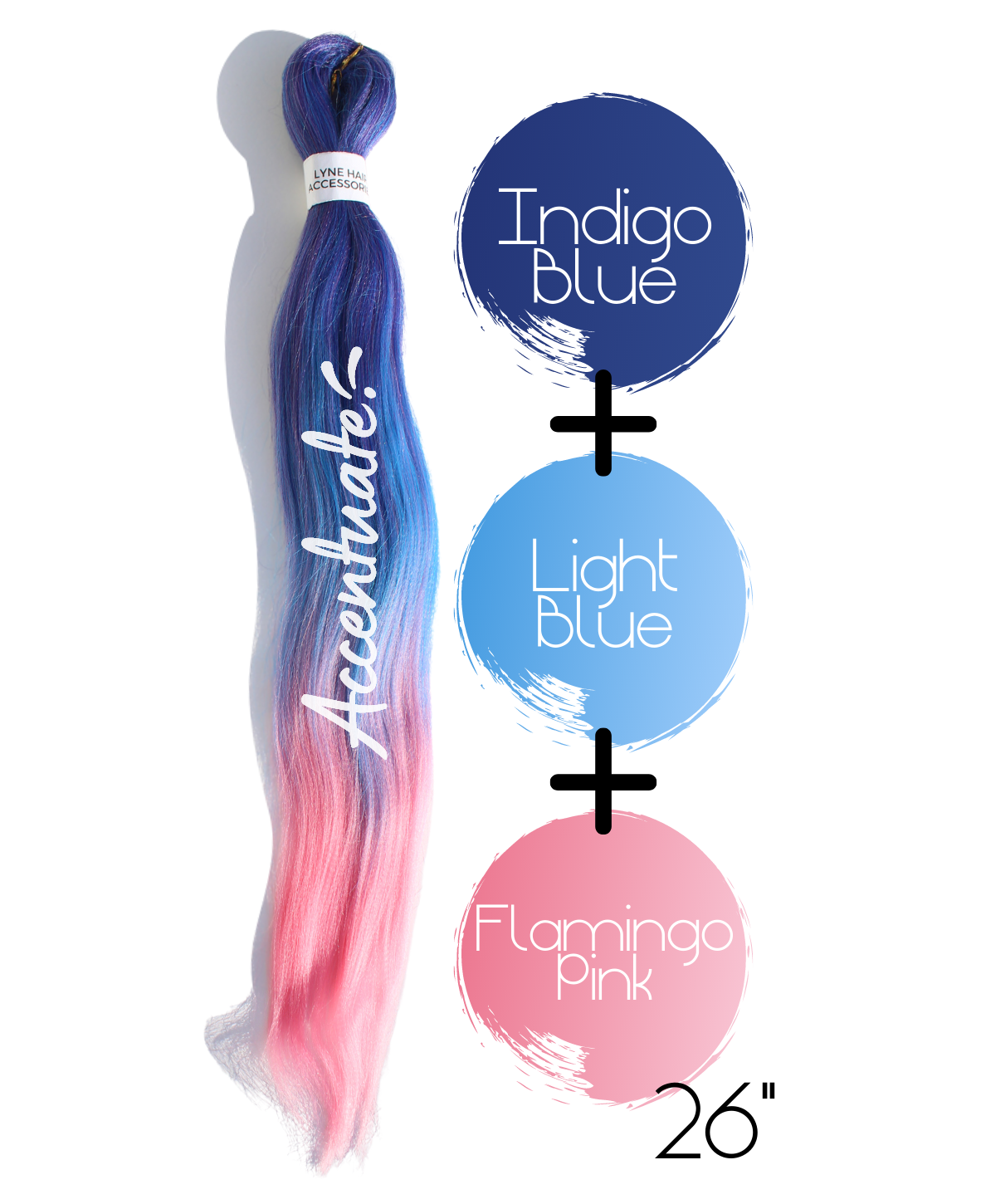 26" Indigo Blue / Light Blue / Flamingo Pink Pre-Stretched Ombré Hair Extension