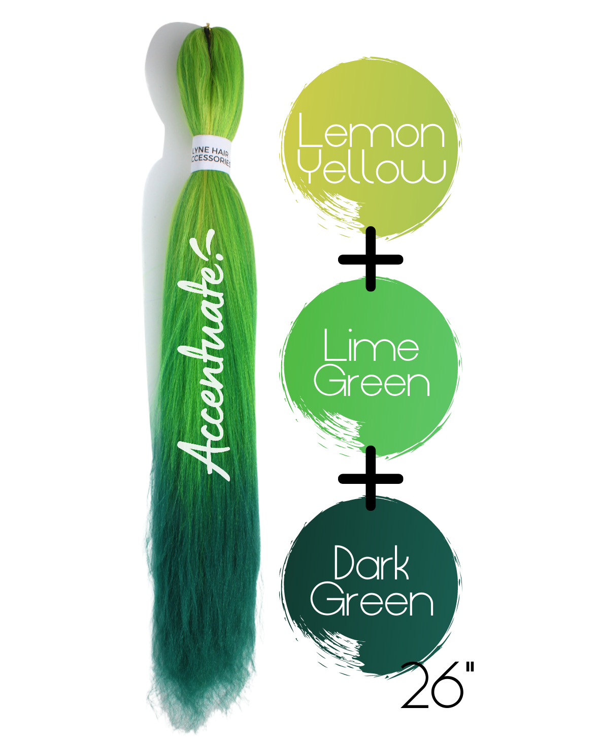 26" Lemon Yellow / Lime Green / Dark Green Pre-Stretched Ombré Hair Extension