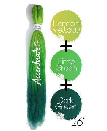 26" Lemon Yellow / Lime Green / Dark Green Pre-Stretched Ombré Hair Extension