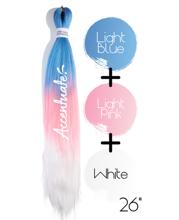 26" Light Blue / Light Pink / White Pre-Stretched Ombré Hair Extension
