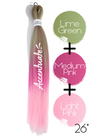 26" Lime Green / Medium Pink / Light Pink Pre-Stretched Ombré Hair Extension