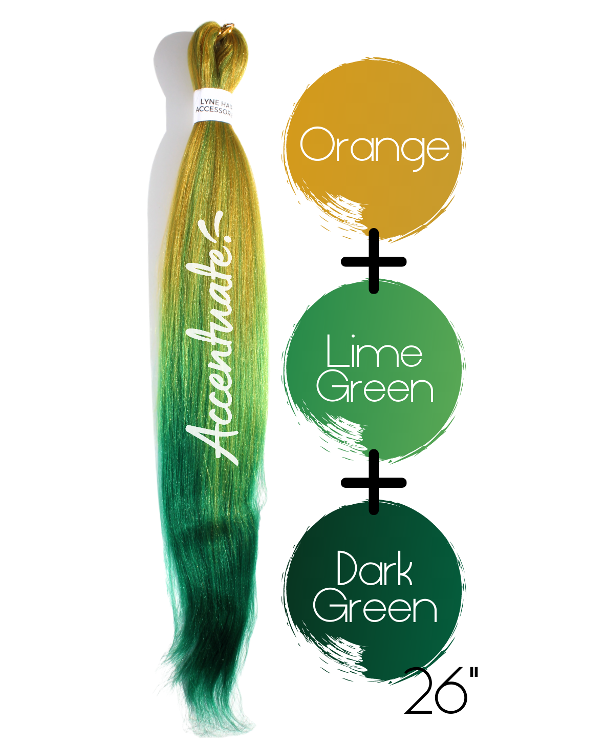 26" Orange / Lime Green / Dark Green Pre-Stretched Ombré Hair Extension