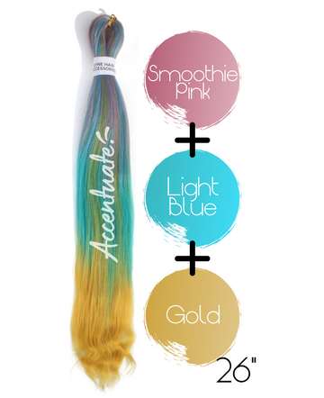 26" Smoothie Pink / Light Blue / Gold Pre-Stretched Ombré Hair Extension