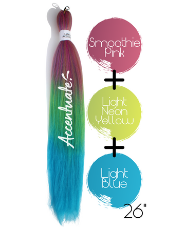 26" Smoothie Pink / Light Neon Yellow / Light Blue Pre-Stretched Ombré Hair Extension