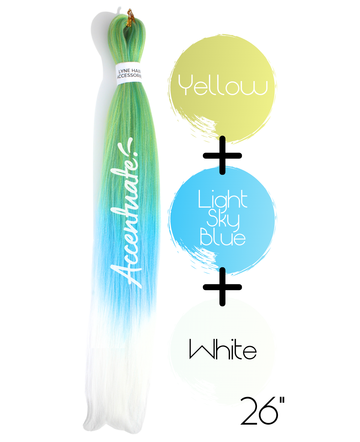 26" Yellow / Light Sky Blue / White Pre-Stretched Ombré Hair Extension