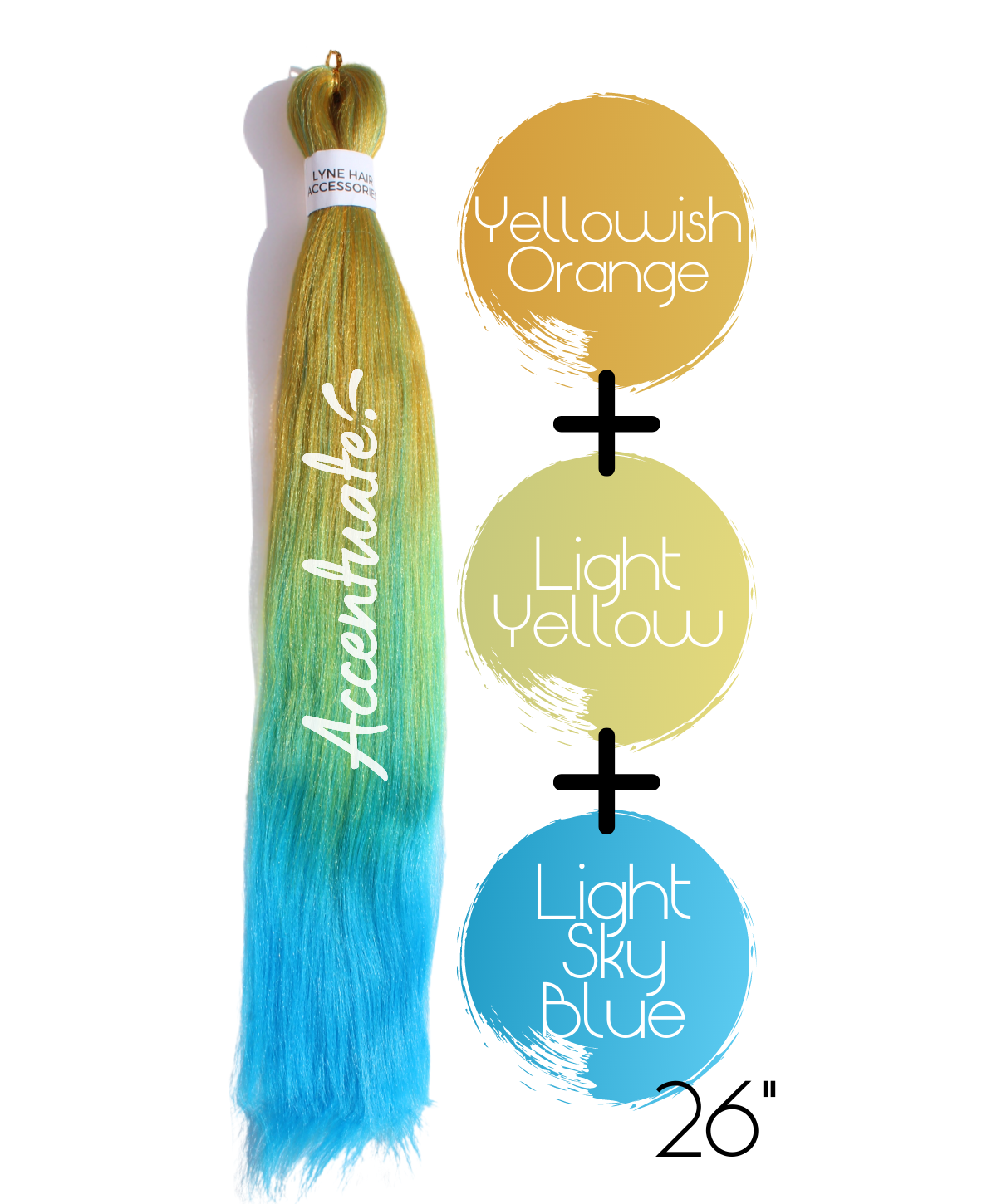 26" Yellowish Orange / Light Yellow / Light Sky Blue Pre-Stretched Ombré Hair Extension