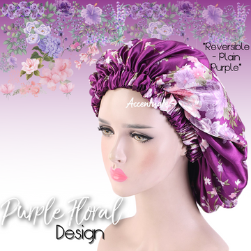 Floral Design Purple Reversible Bonnet (Adult Size)