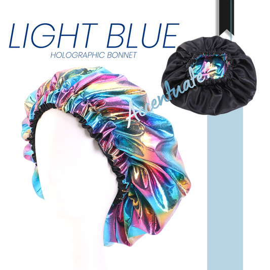 Light Blue Holographic / Black Reversible Bonnet (Adult Size)