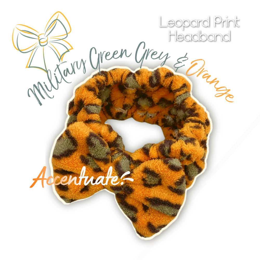 Military Green Grey & Orange Leopard Print Spa Headband